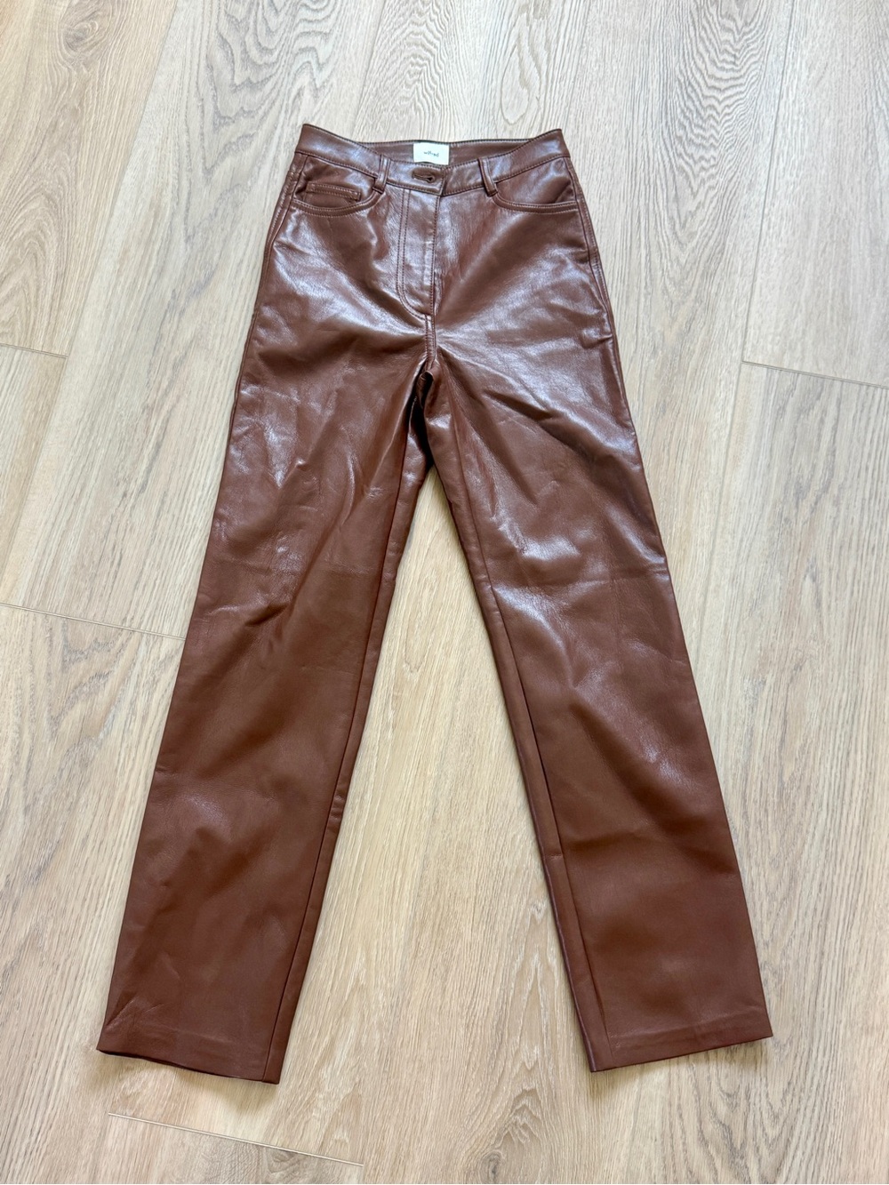 Wilfred Faux Leather Straight Leg Pants in Cognac